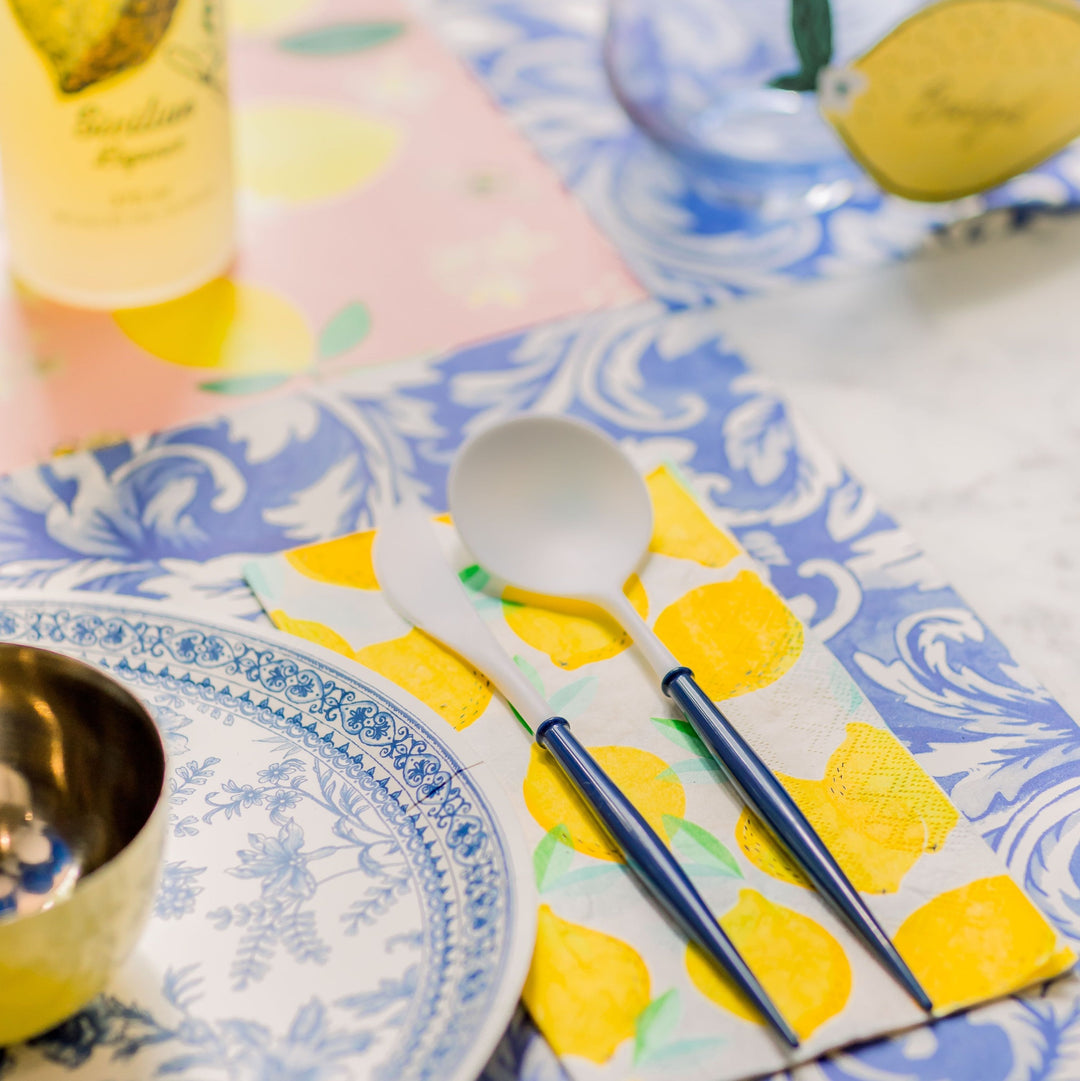 NAVY BLUE AND WHITE PREMIUM CUTLERY Sophistiplate LLC Cutlery Bonjour Fete - Party Supplies