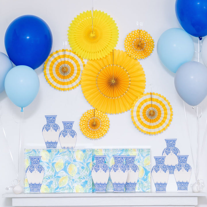 YELLOW PINWHEEL PARTY FAN DECORATIONS My Mind's Eye Decor Bonjour Fete - Party Supplies