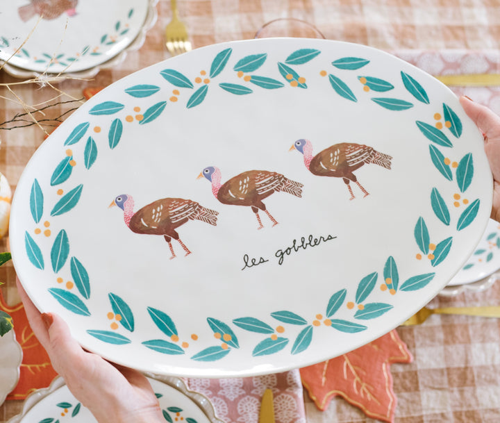 GOBBLER MELAMINE TURKEY PLATTER One Hundred 80 Degrees Thanksgiving Tableware Bonjour Fete - Party Supplies