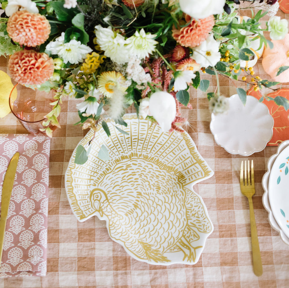 FEATHERED TURKEY PLATTER Coton Colors Thanksgiving Tableware Bonjour Fete - Party Supplies