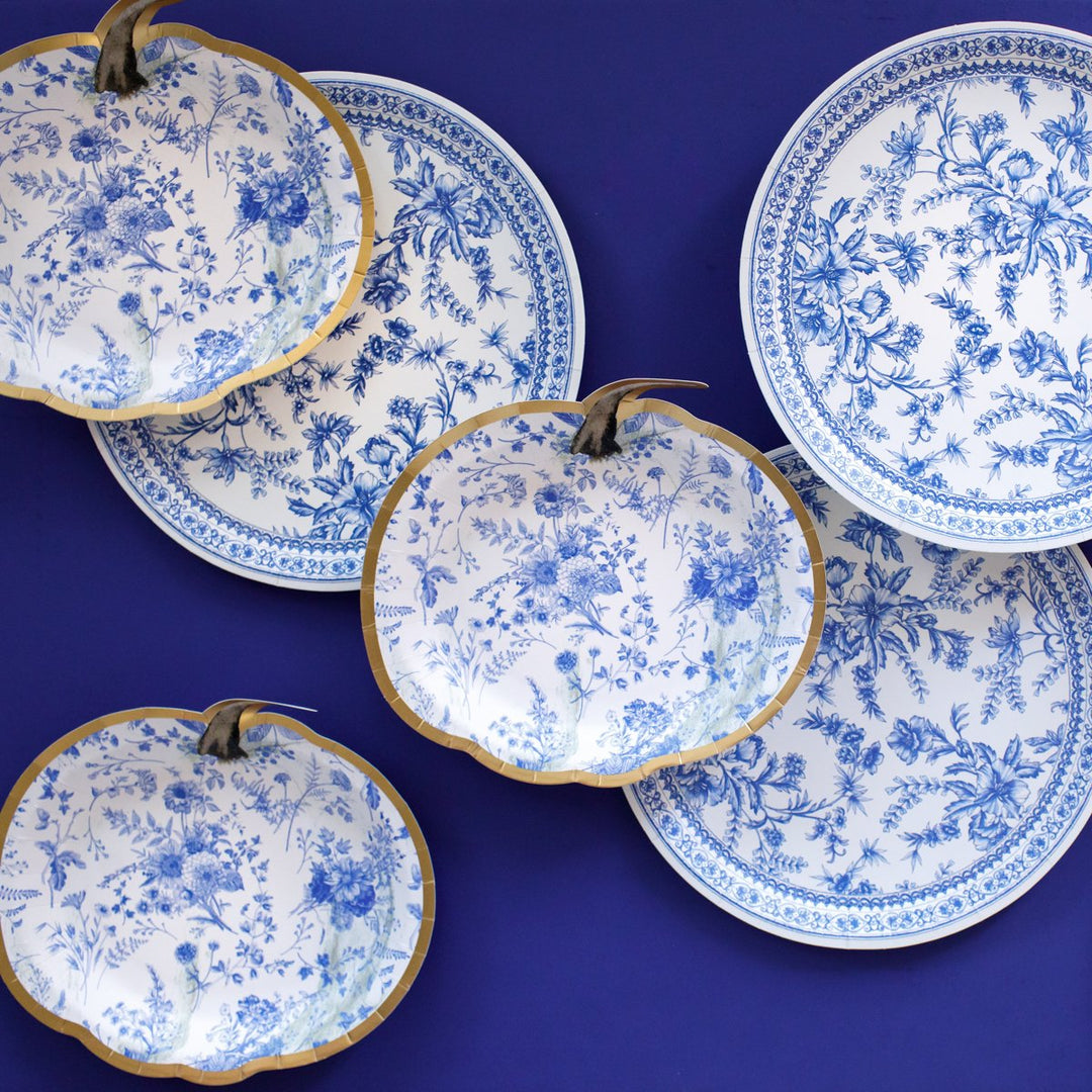 BLUE TOILE PUMPKIN PLATE Sophistiplate Thanksgiving Tableware Bonjour Fete - Party Supplies