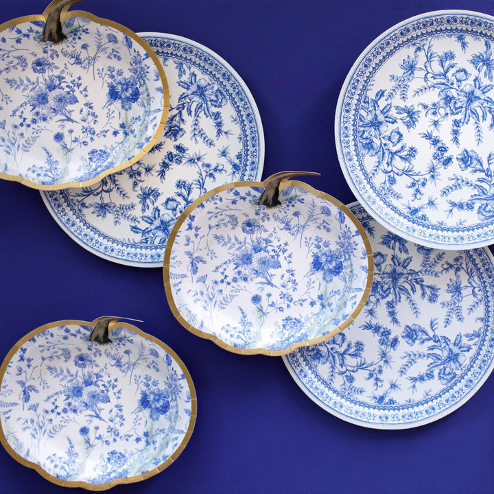 BLUE TOILE PUMPKIN PLATE Sophistiplate Thanksgiving Tableware Bonjour Fete - Party Supplies