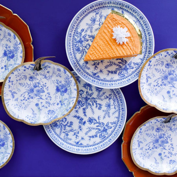 BLUE TOILE PUMPKIN PLATE Sophistiplate Thanksgiving Tableware Bonjour Fete - Party Supplies