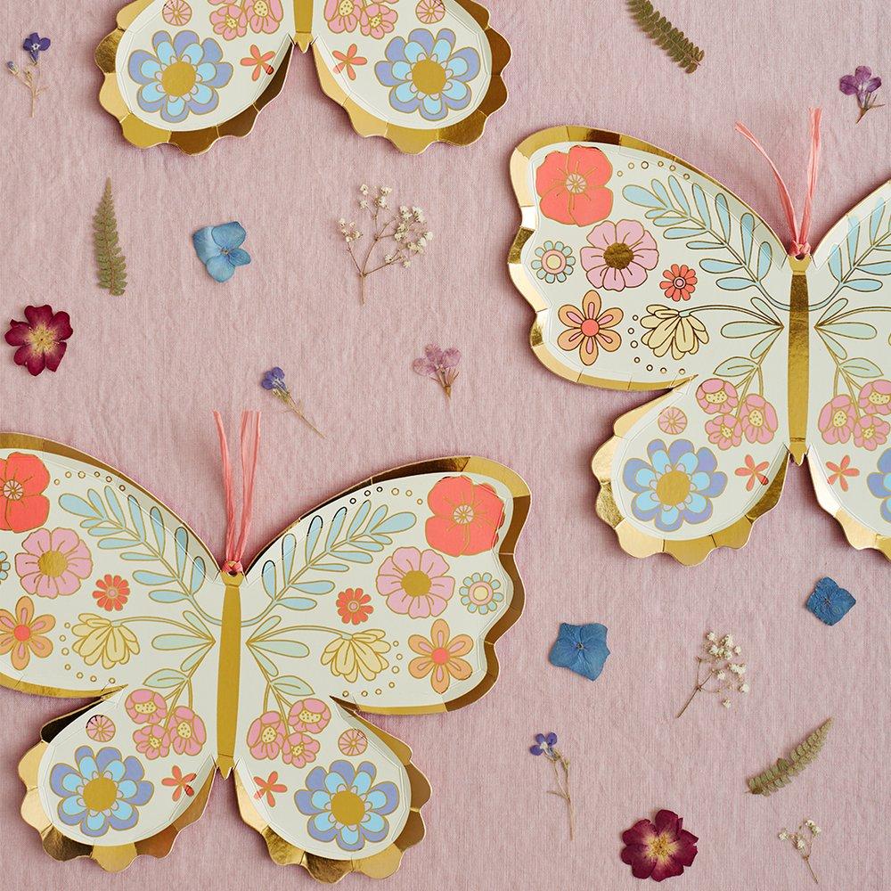FLORAL BUTTERFLY DIE-CUT PLATES Meri Meri Plates Bonjour Fete - Party Supplies