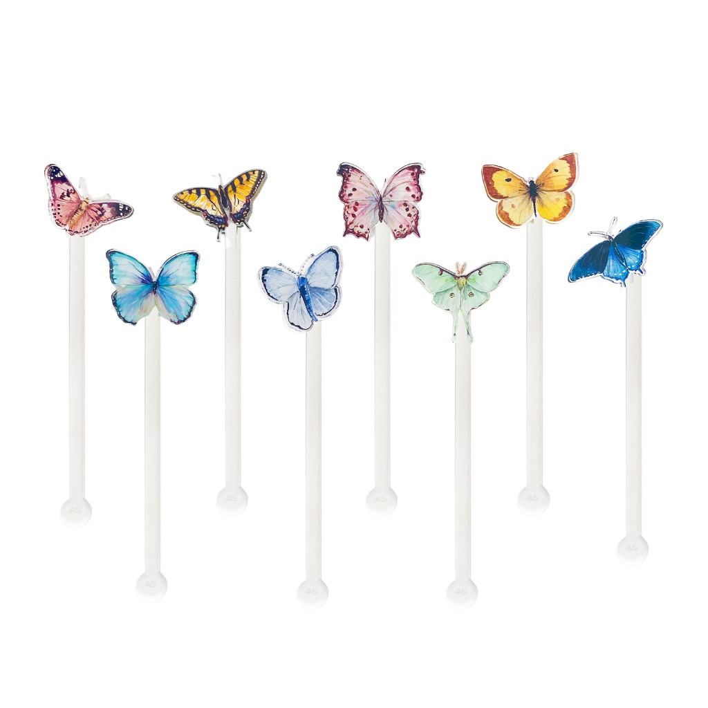 RAINBOW BUTTERFLIES ASSORTED SET ACRYLIC STIR STICKS Cami Monet Bonjour Fete - Party Supplies