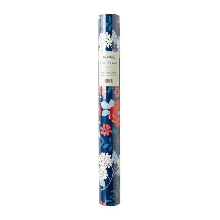 PLTBR55 - Blue Floral Paper Table Runner My Mind’s Eye 0 Faire Bonjour Fete - Party Supplies