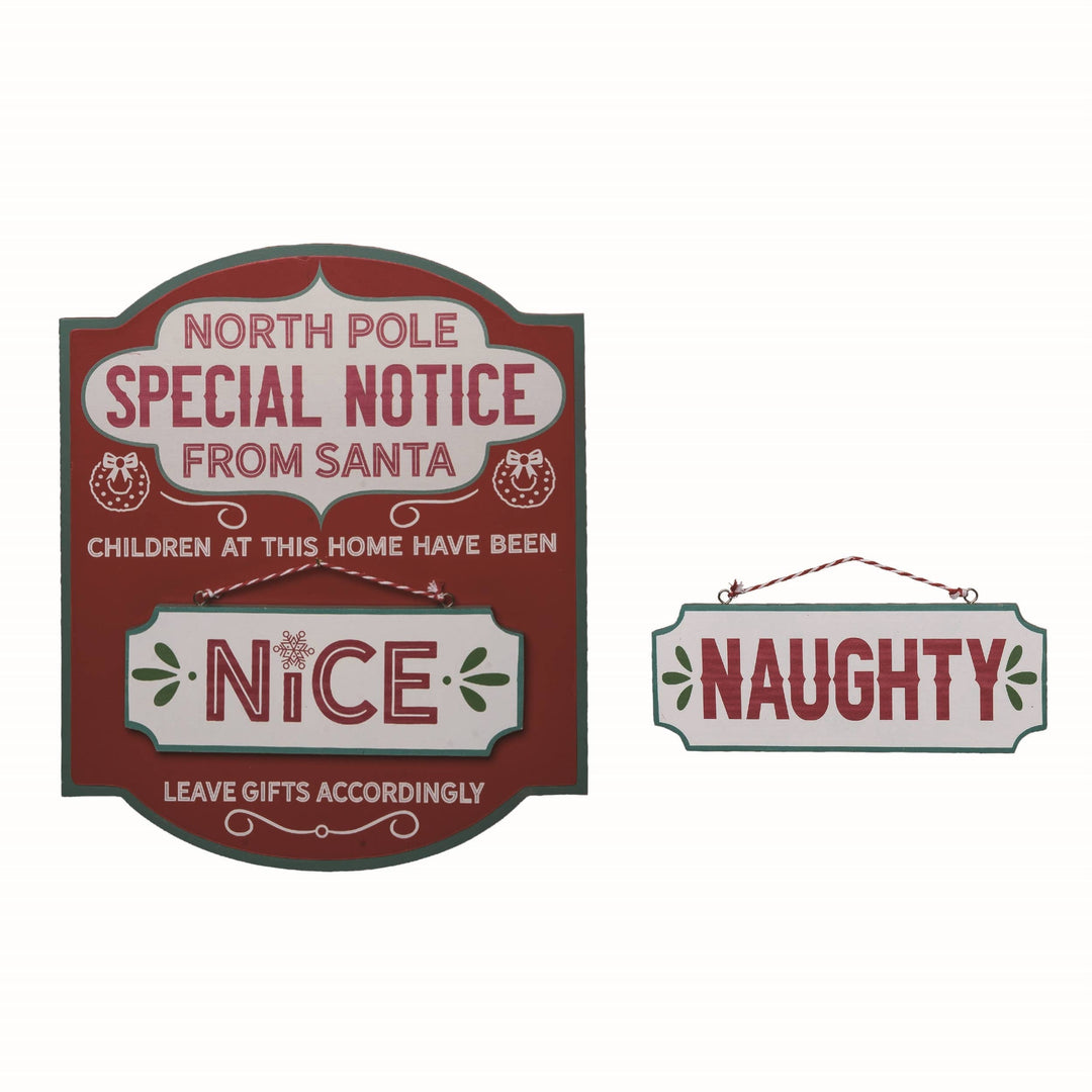 Wood Red Naughty or Nice Decor Set of 2 Transpac 0 Faire Bonjour Fete - Party Supplies