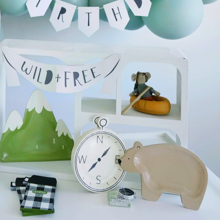 ADVENTURE BEAR SHAPED PLATES My Mind’s Eye Plates Bonjour Fete - Party Supplies