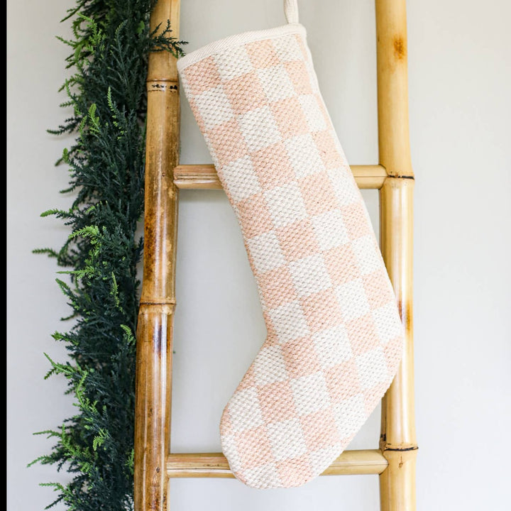 Pink Checkered Retro Christmas Stocking NOEL by Alma Home 0 Faire Bonjour Fete - Party Supplies