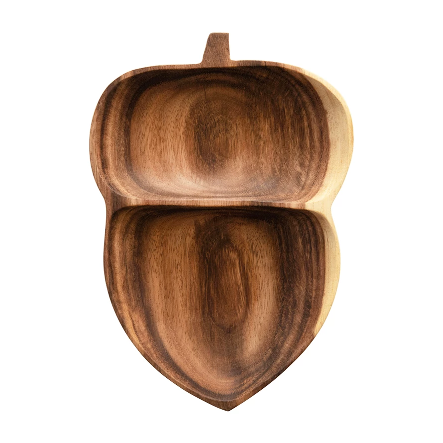 ACACIA WOOD ACORN SHAPED DISH WITH TWO SECTIONS Creative Co-op Kitchenware Bonjour Fete - Party Supplies