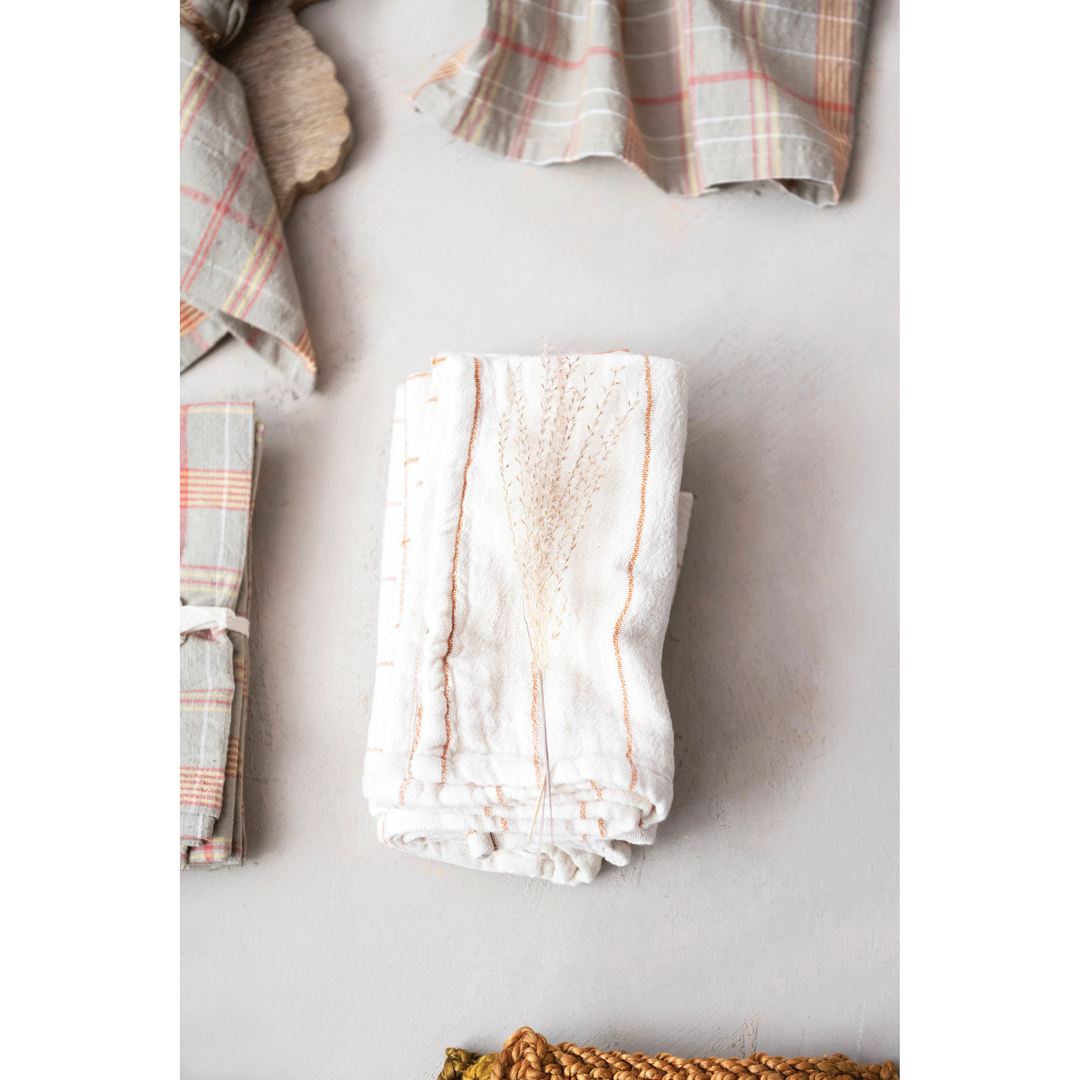 DOUBLE CLOTH TEA TOWEL WITH PATTERN Creative Co-op Towel Bonjour Fete - Party Supplies