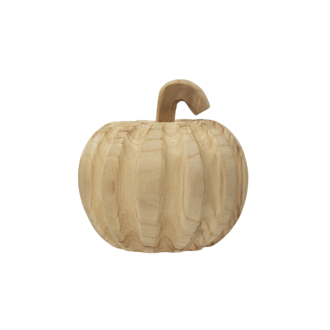 HAND-CARVED PAULOWNIA WOOD PUMPKIN Creative Co-op Halloween Decor Bonjour Fete - Party Supplies