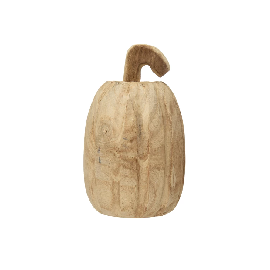 HAND-CARVED PAULOWNIA WOOD PUMPKIN Creative Co-op Halloween Decor Bonjour Fete - Party Supplies