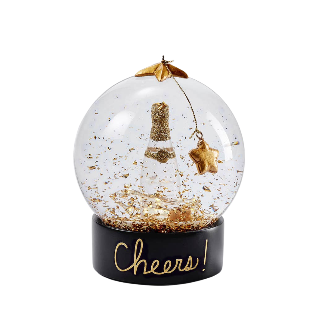 CHEERS! GOLD FOIL SNOW GLOBE Merri Glow Snow Globes & Music Boxes Bonjour Fete - Party Supplies