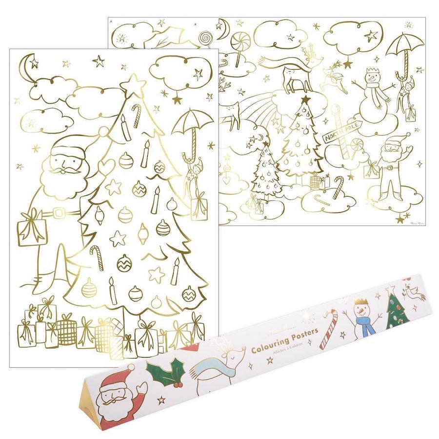 CHRISTMAS COLORING POSTERS Meri Meri Christmas Activity Bonjour Fete - Party Supplies