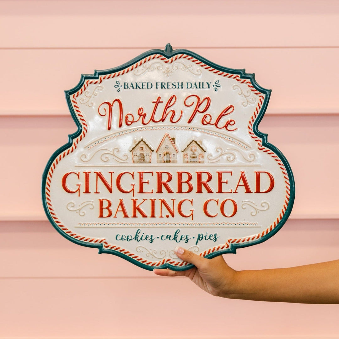 NORTH POLE GINGERBREAD BAKING CO. METAL SIGN Col House Designs Christmas Holiday Kitchen & Entertaining Bonjour Fete - Party Supplies