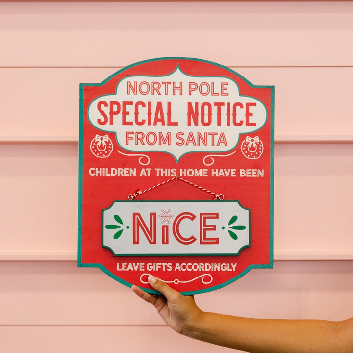 WOOD NAUGHTY OR NICE SIGN Transpac CHRISTMAS DECOR Bonjour Fete - Party Supplies