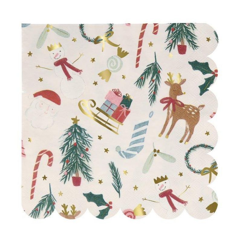 FESTIVE HOLIDAY NAPKINS Meri Meri Christmas Tableware Bonjour Fete - Party Supplies