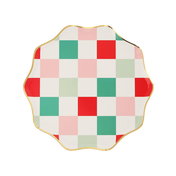 GREEN & RED CHECK PLATES Meri Meri Side Bonjour Fete - Party Supplies