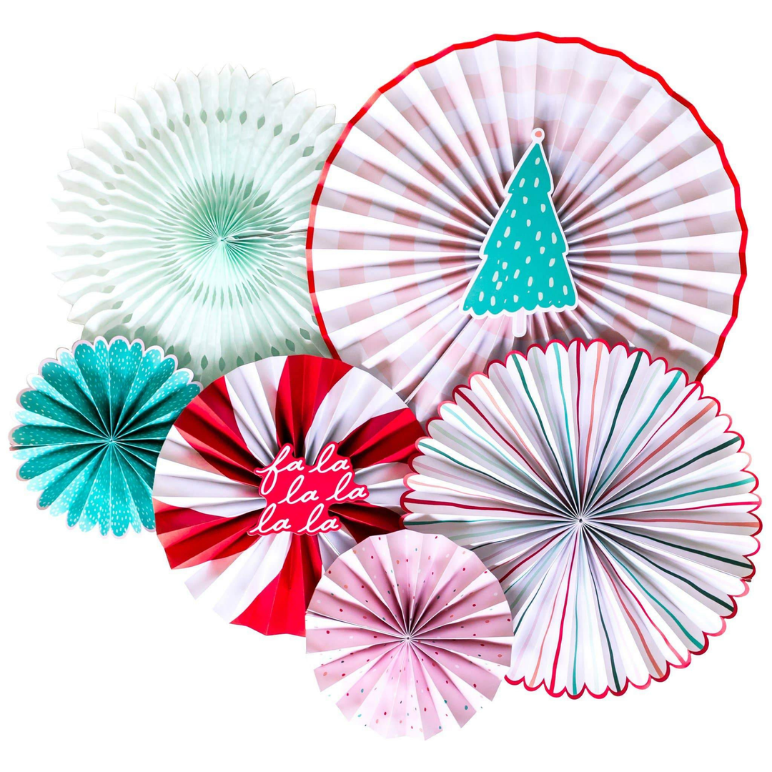 CHRISTMAS PARTY FAN SET BY OUI PARTY My Mind’s Eye Christmas Party Decor Bonjour Fete - Party Supplies