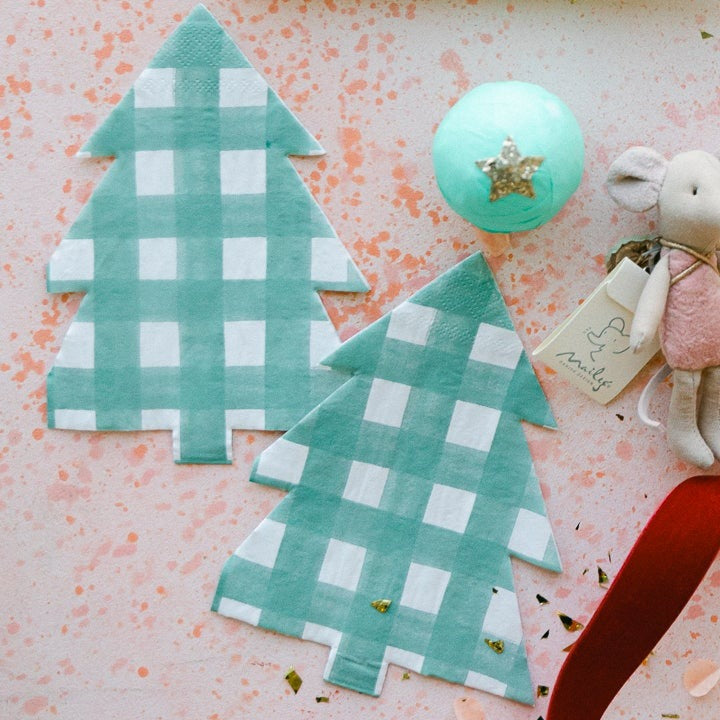 GREEN GINGHAM TREE LARGE NAPKINS Meri Meri Christmas Holiday Party Supplies Bonjour Fete - Party Supplies