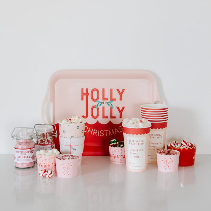 HOLLY JOLLY REUSABLE BAMBOO TRAY My Mind’s Eye Christmas Holiday Kitchen & Entertaining Bonjour Fete - Party Supplies