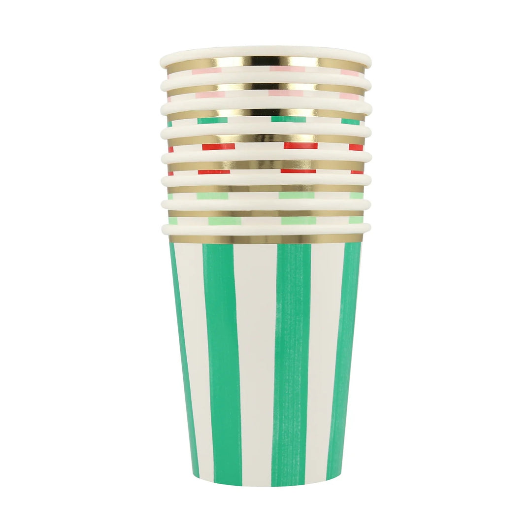 CHRISTMAS FESTIVE STRIPED CUPS Meri Meri Bonjour Fete - Party Supplies