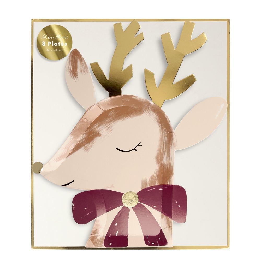 REINDEER WITH BOW PLATES Meri Meri Christmas Tableware Bonjour Fete - Party Supplies