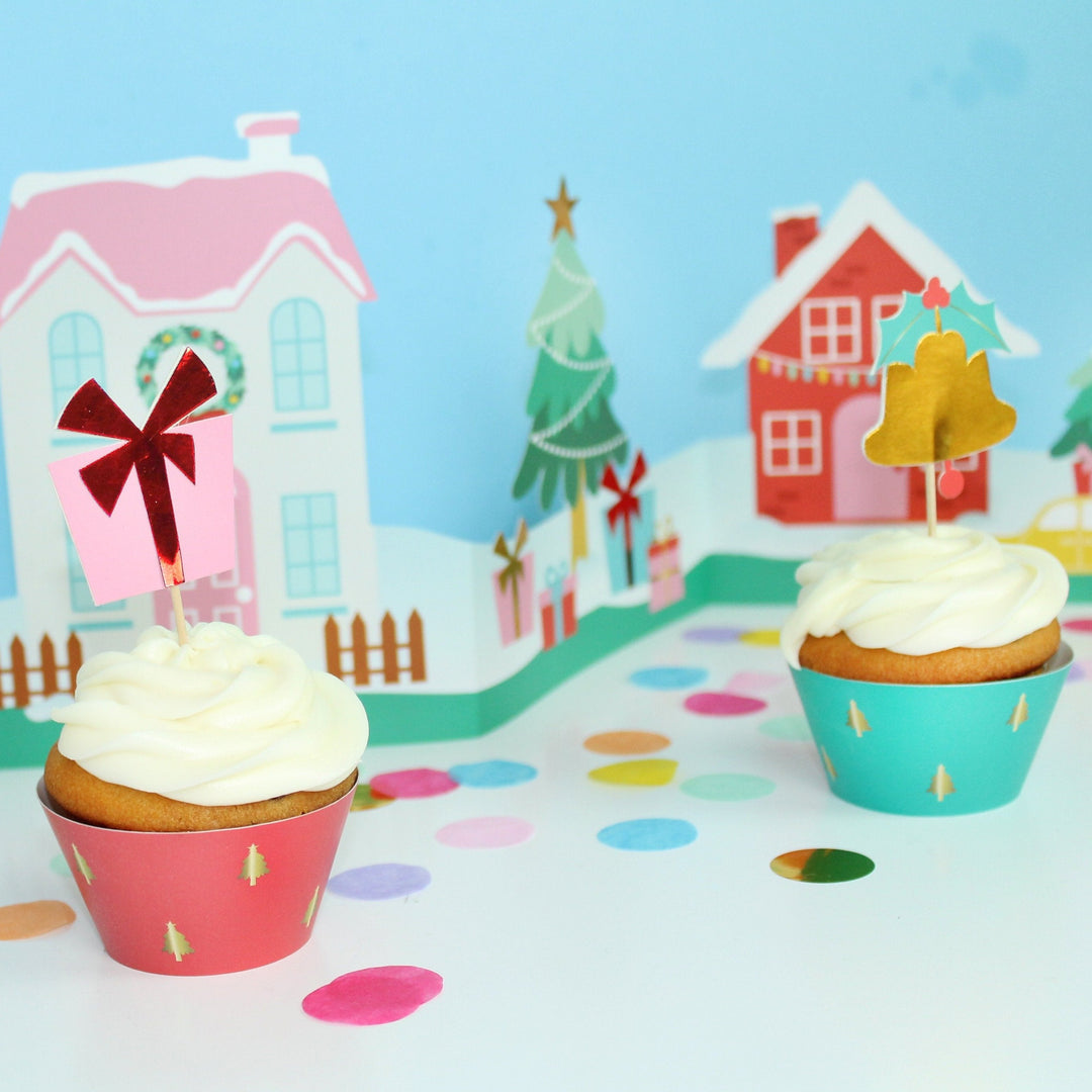 HOLLY JOLLY CUPCAKE TOPPERS Merrilulu Christmas Baking Bonjour Fete - Party Supplies