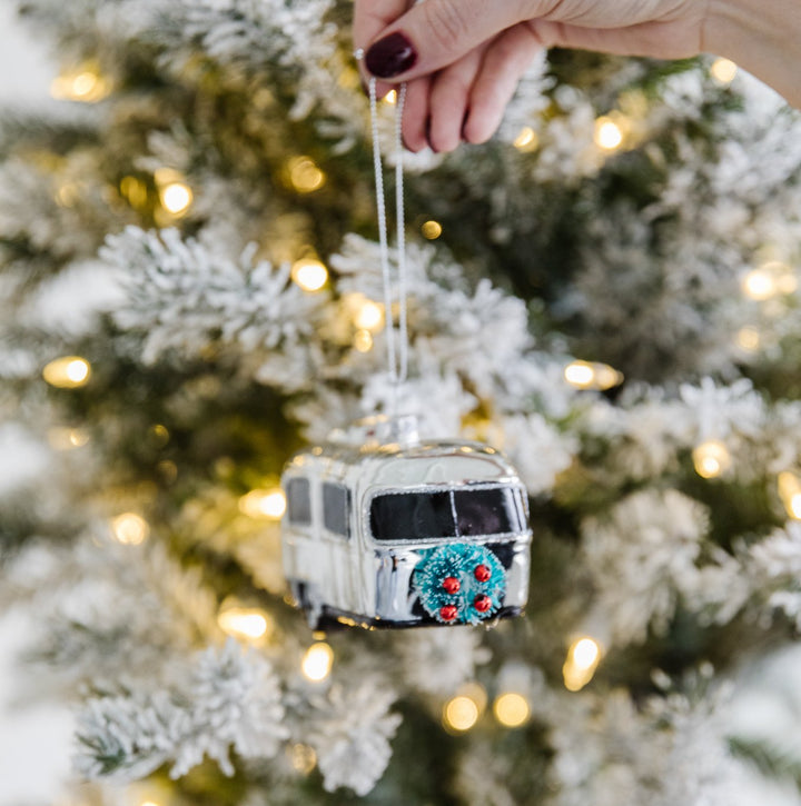 GLASS VINTAGE CAMPER CHRISTMAS ORNAMENT Creative Co-op Christmas Ornament Bonjour Fete - Party Supplies