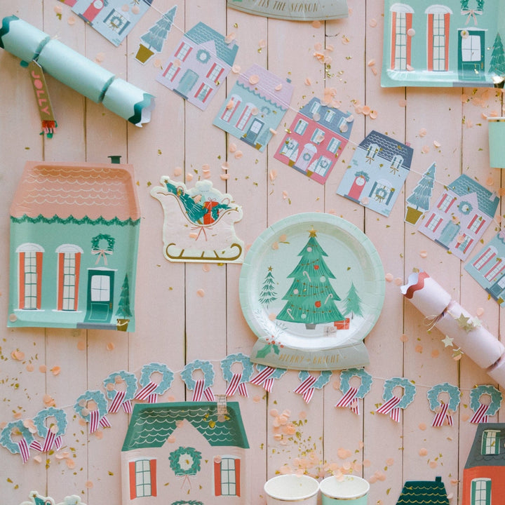 CHRISTMAS VILLAGE HOUSE & WREATH BANNER SET My Mind’s Eye Christmas Holiday Party Decorations Bonjour Fete - Party Supplies
