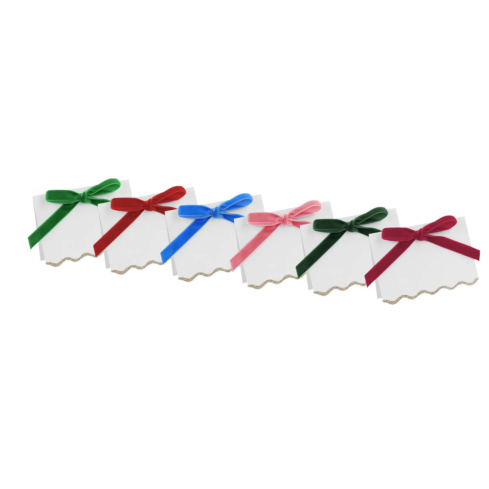 VELVET COLOR ASSORTED BOW PLACE CARDS Meri Meri Bonjour Fete - Party Supplies