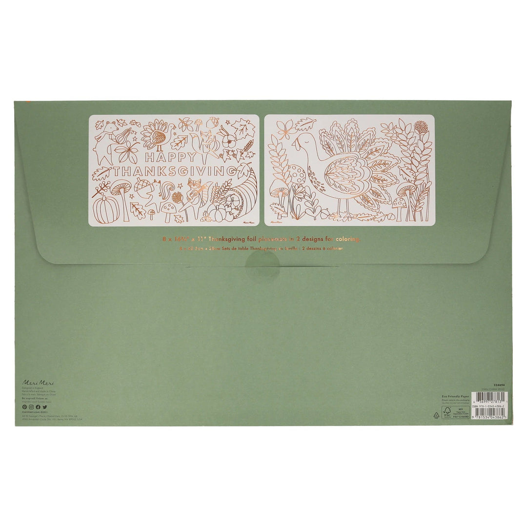 THANKSGIVING COLORING PLACEMATS Meri Meri Thanksgiving Tableware Bonjour Fete - Party Supplies