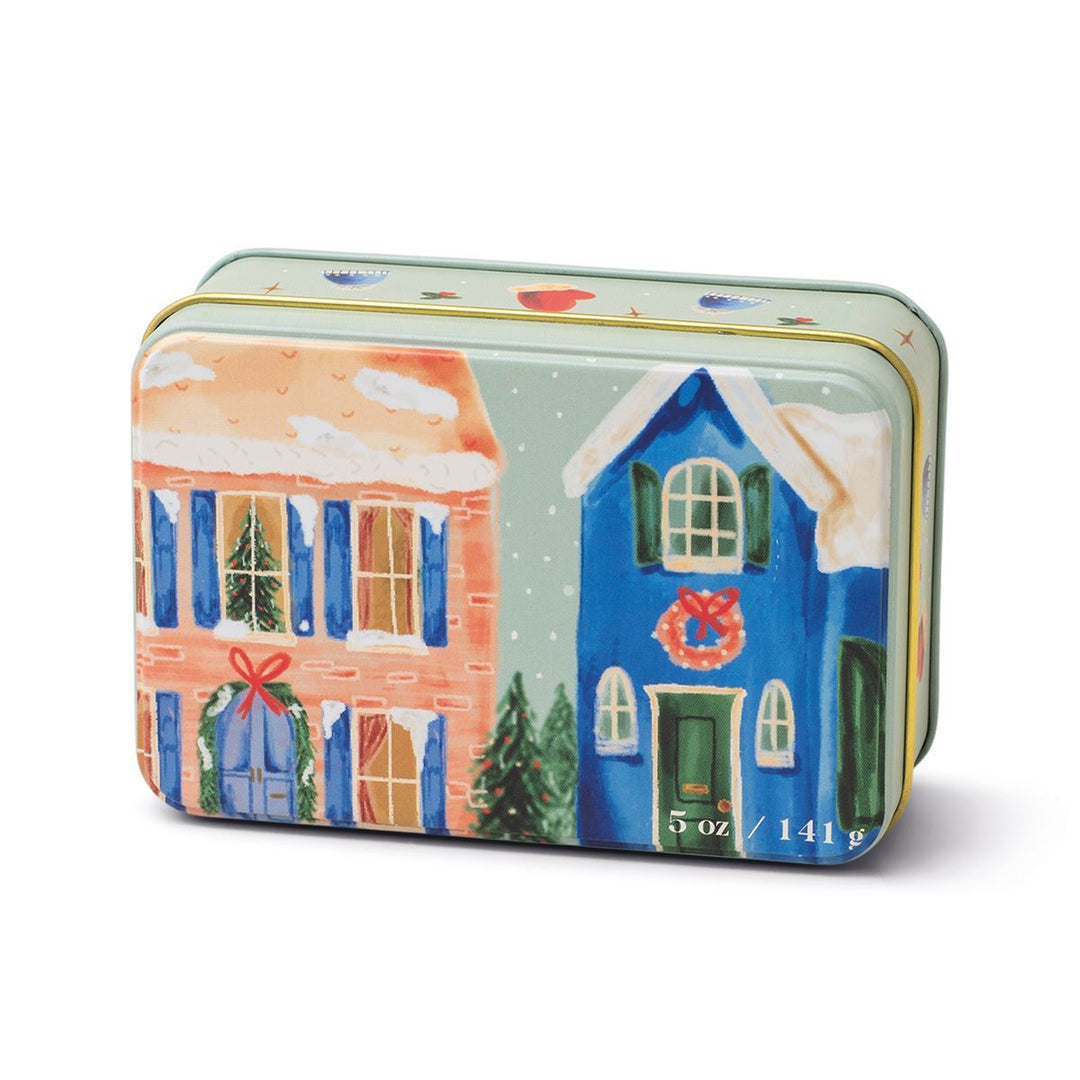 HOLIDAY TIN NEIGHBORHOOD SCENE WINTER BALSAM CANDLE Paddywax Holiday Candle Bonjour Fete - Party Supplies