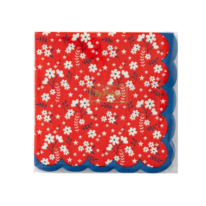 RED AMERICANA FLORAL COCKTAIL NAPKINS Bonjour Fete - Party Supplies
