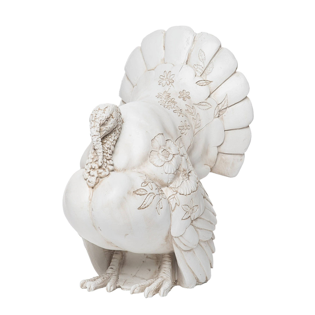 Resin 10.5 in. White Harvest Elegant Turkey Decor Transpac 0 Faire Bonjour Fete - Party Supplies
