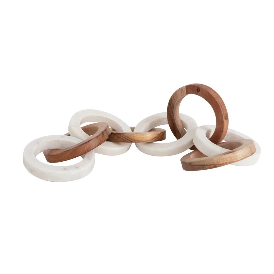 ACACIA WOOD AND MARBLE CHAIN WITH 8 LINKS Creative Co-op Home Decor Bonjour Fete - Party Supplies