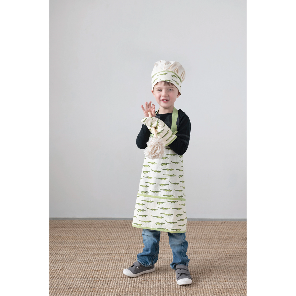 COTTON CHILD APRON WITH ALLIGATORS Creative Co-op Kitchenware Bonjour Fete - Party Supplies