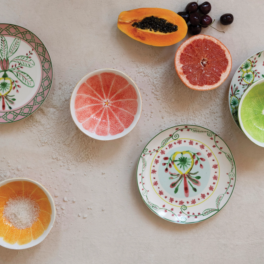 HAND-PAINTED CERAMIC FRUIT BOWL Creative Co-op Bowls Bonjour Fete - Party Supplies