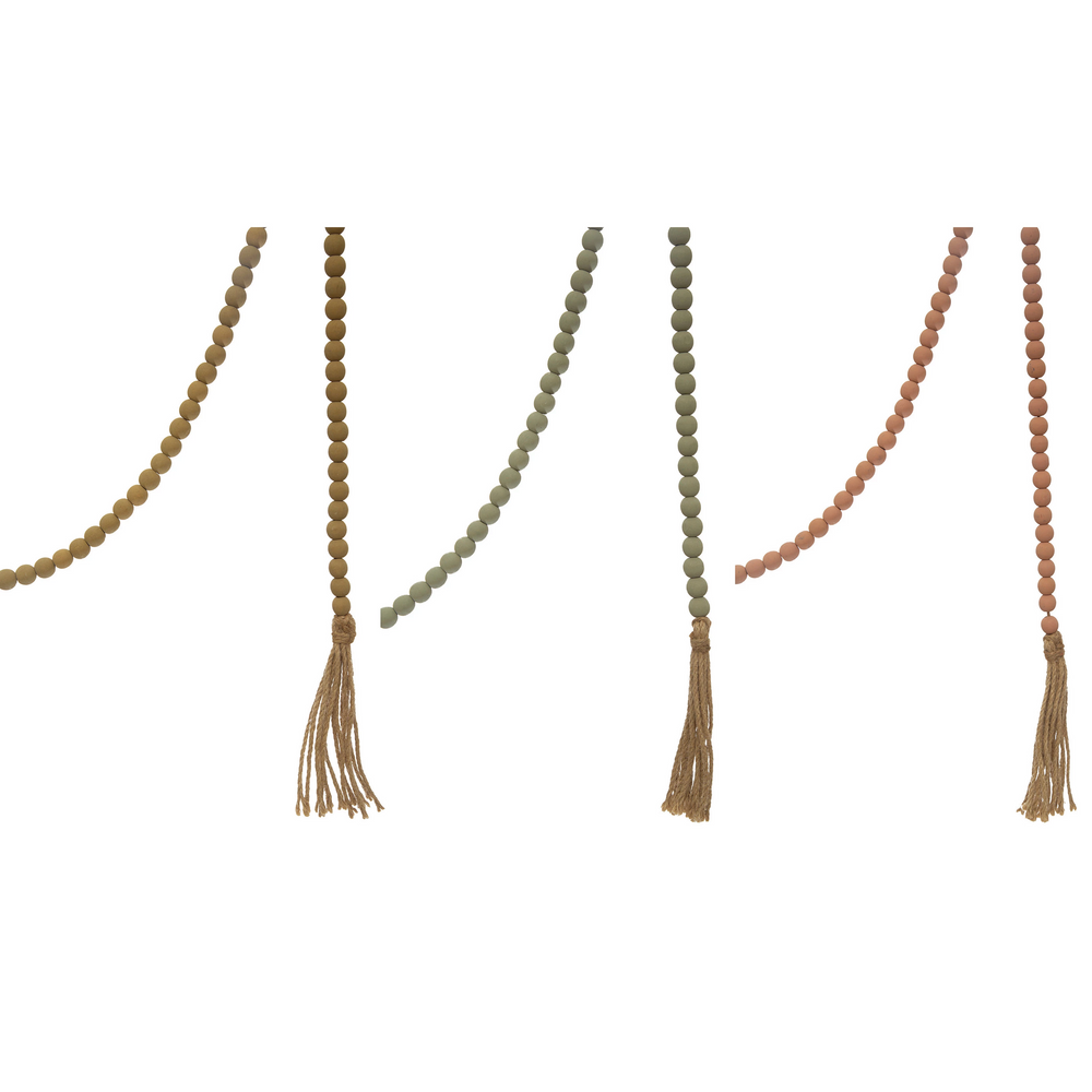 PAULOWNIA WOOD BEAD WITH JUTE TASSELS Creative Co-op Home Decor Bonjour Fete - Party Supplies