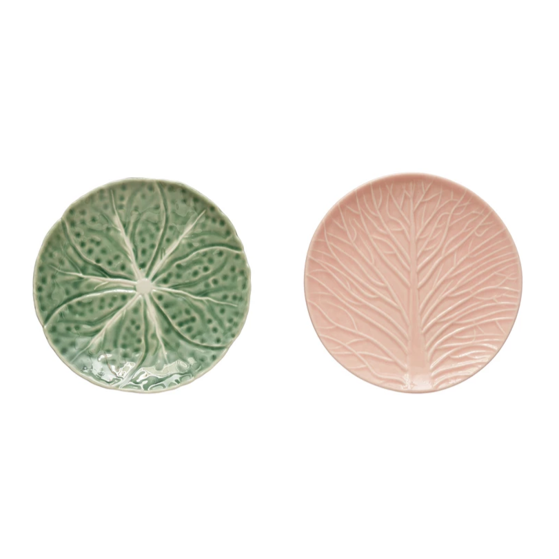 HAND-PAINTED EMBOSSED STONEWARE CABBAGE PLATE Creative Co-op Plates Bonjour Fete - Party Supplies