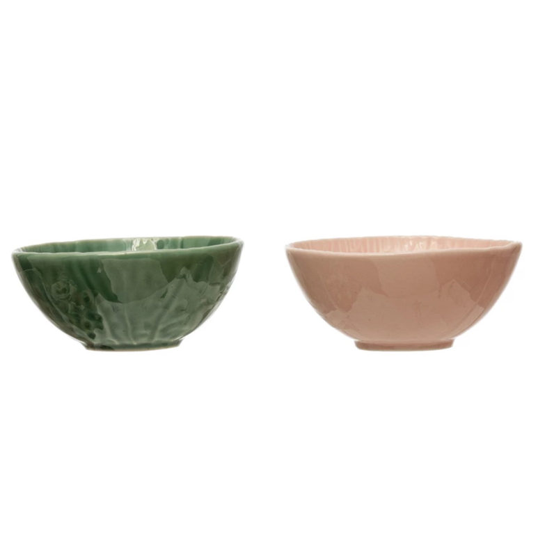 HAND-PAINTED EMBOSSED STONEWARE CABBAGE BOWL Creative Co-op Bowls Bonjour Fete - Party Supplies