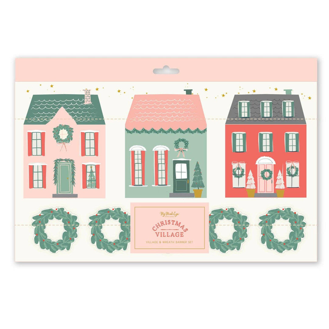 PRESALE CHRISTMAS SHIPPING MID OCTOBER - VIL902 - Village Christmas Village & Wreath Banner My Mind’s Eye 0 Faire Bonjour Fete - Party Supplies