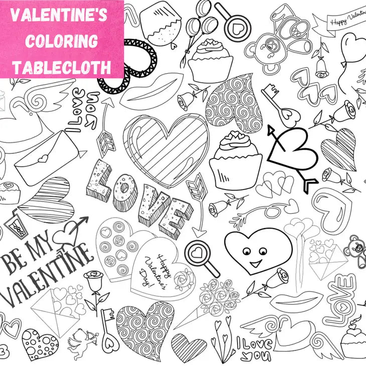 VALENTINE'S DAY COLORING POSTER TABLE COVER Creative Crayons Workshop Bonjour Fete - Party Supplies