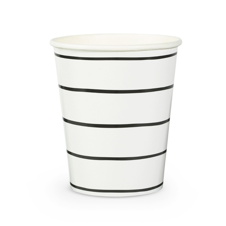 FRENCHIE STRIPED INK BLACK CUPS Jollity & Co. + Daydream Society Cups Bonjour Fete - Party Supplies
