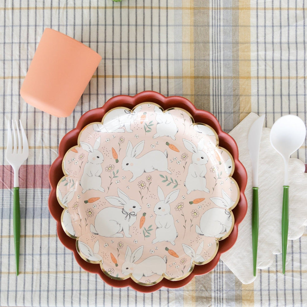 BUNNY PINK SCALLOP PLATES My Mind's Eye Easter tableware Bonjour Fete - Party Supplies