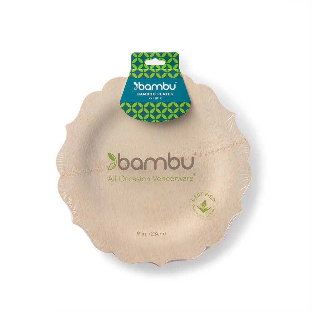 VENEERWARE FANCY COMPOSTABLE PLATES bambu® Plates 9" Bonjour Fete - Party Supplies