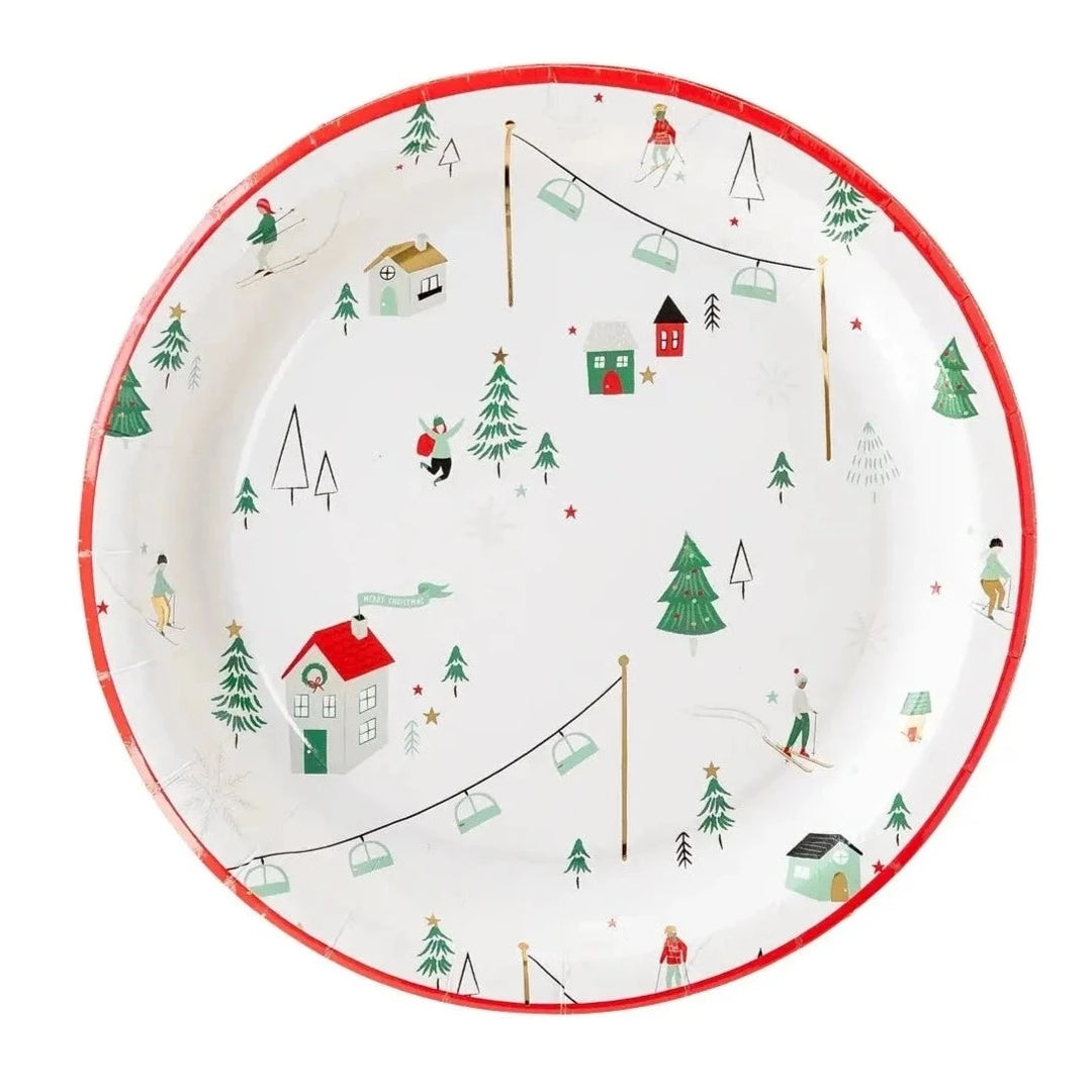 COZY LODGE WINTER SCENE PLATES My Mind’s Eye Christmas Holiday Party Supplies Bonjour Fete - Party Supplies