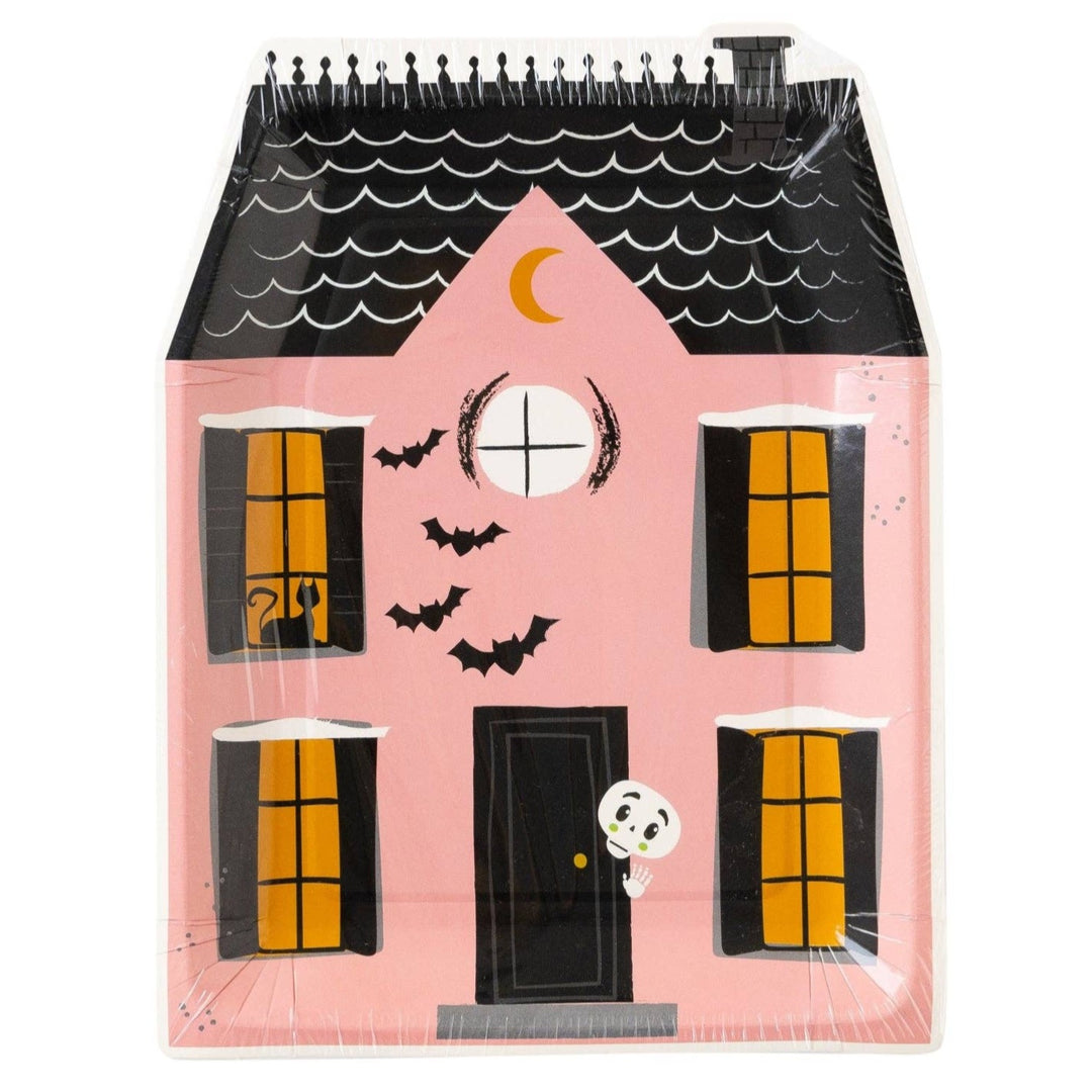 PREORDER SHIPPING 8/1-8/8 - PLTS370N-MME -  Pink Haunted House Shaped Paper Plate My Mind’s Eye 0 Faire Bonjour Fete - Party Supplies