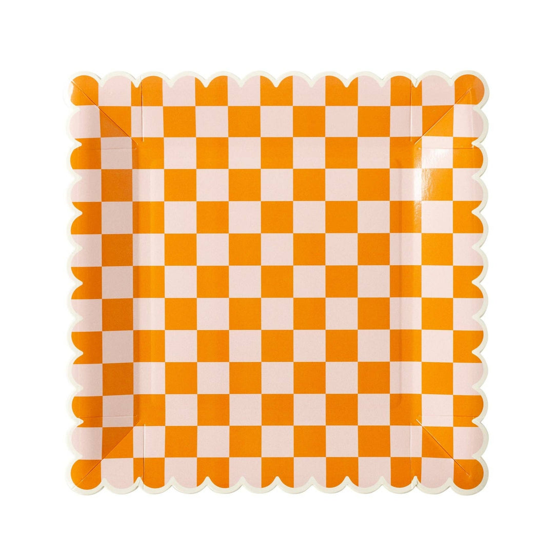 Pink & Orange Checkered Paper Plates Bonjour Fete Party Supplies Halloween Party Supplies